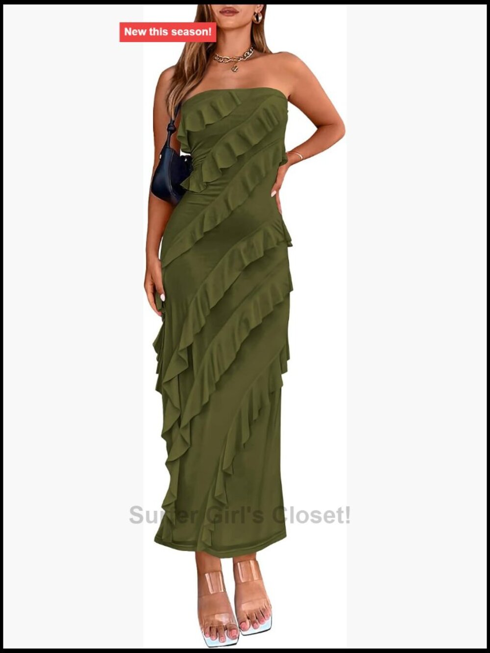 Strapless Bodycon Maxi Dress Sleeveless Mesh Ruffle